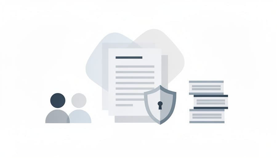 Documents and an envelope on a conference table with illuminated light effects representing agreement intent.